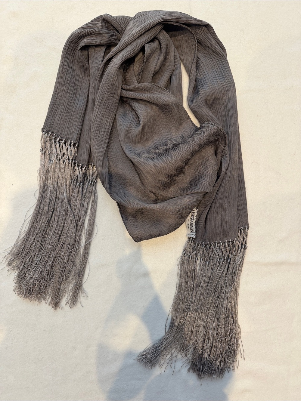 Giorgio Armani Charcoal Gray Lightweight Fringed Scarf